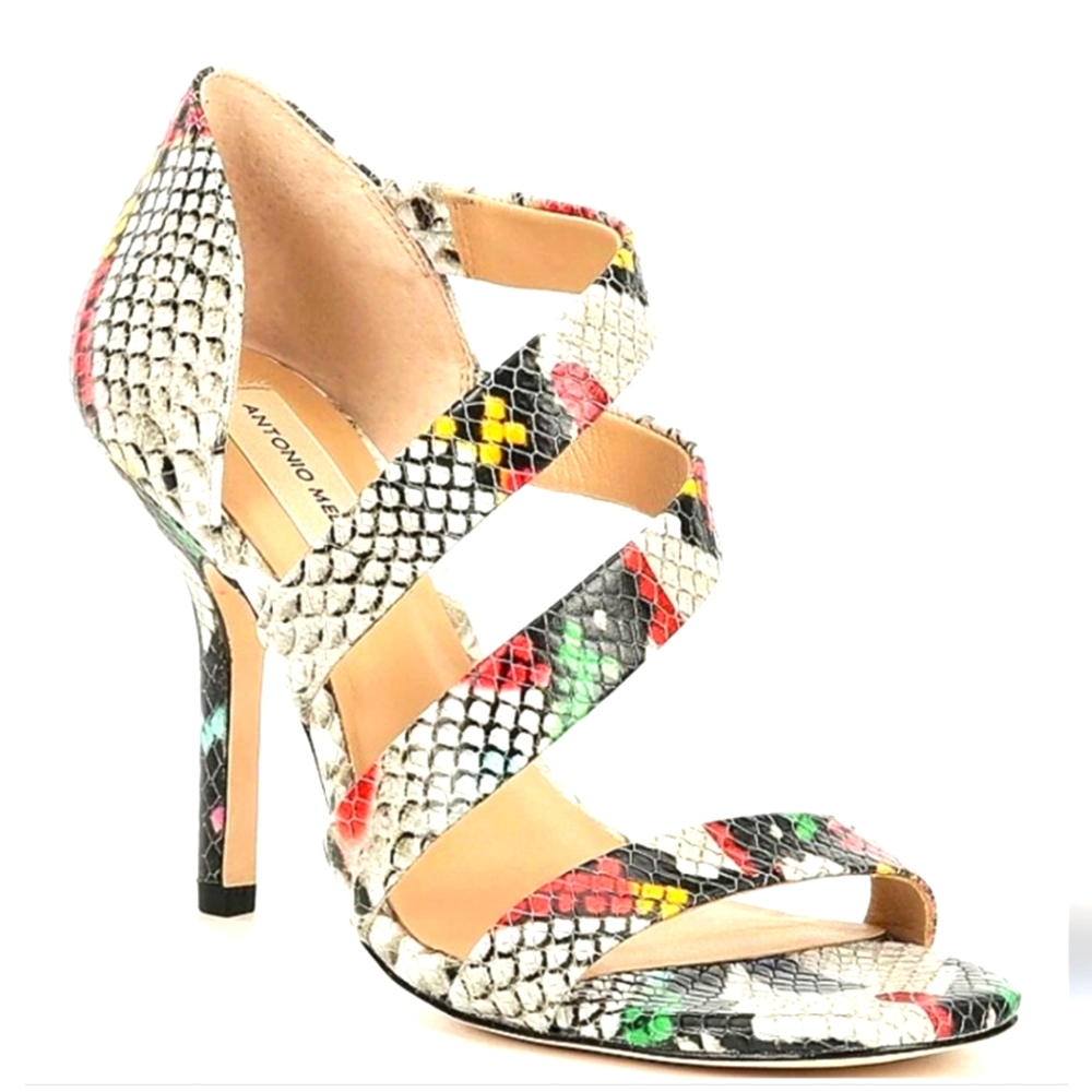 Verene Snake Print Leather Strappy Dress Sandals